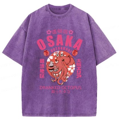 Tokyo-Assassin Sakura And Octopus Washed T-Shirt-Tokyo Assassin