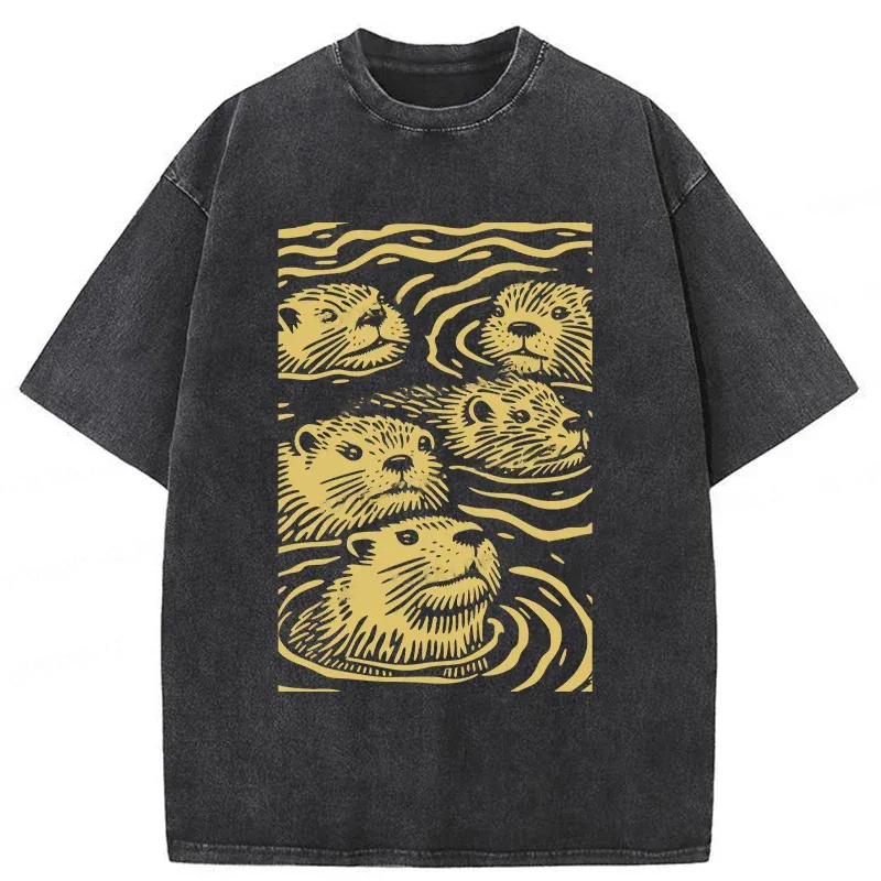 Tokyo-Assassin Woodcut Otter Washed T-Shirt-Tokyo-Assassin
