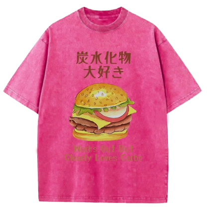 Tokyo-Assassin I Love Carbs Hamburger Washed T-Shirt-Tokyo Assassin