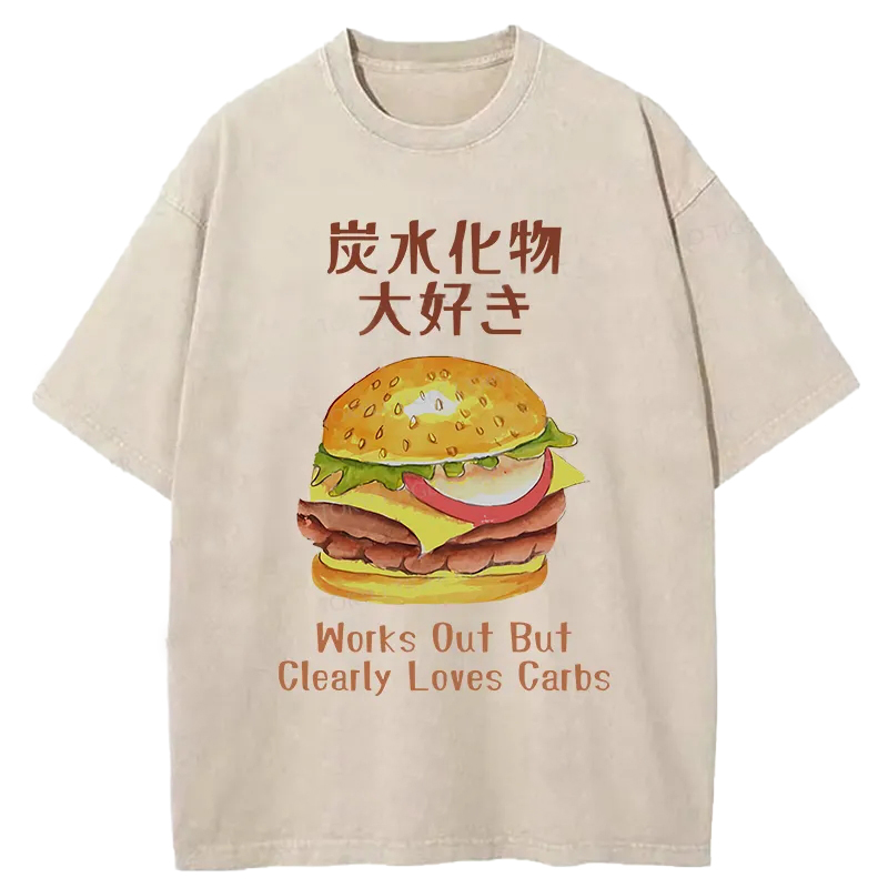Tokyo-Assassin I Love Carbs Hamburger Washed T-Shirt-Tokyo Assassin