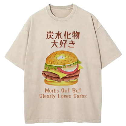 Tokyo-Assassin I Love Carbs Hamburger Washed T-Shirt-Tokyo Assassin