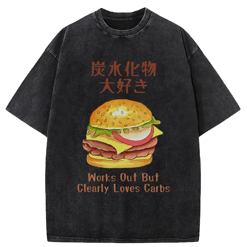 Tokyo-Assassin I Love Carbs Hamburger Washed T-Shirt-Tokyo Assassin
