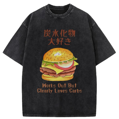 Tokyo-Assassin I Love Carbs Hamburger Washed T-Shirt-Tokyo Assassin