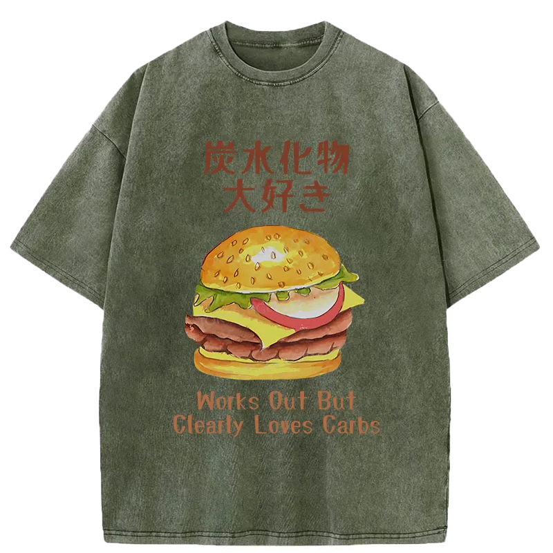 Tokyo-Assassin I Love Carbs Hamburger Washed T-Shirt-Tokyo Assassin