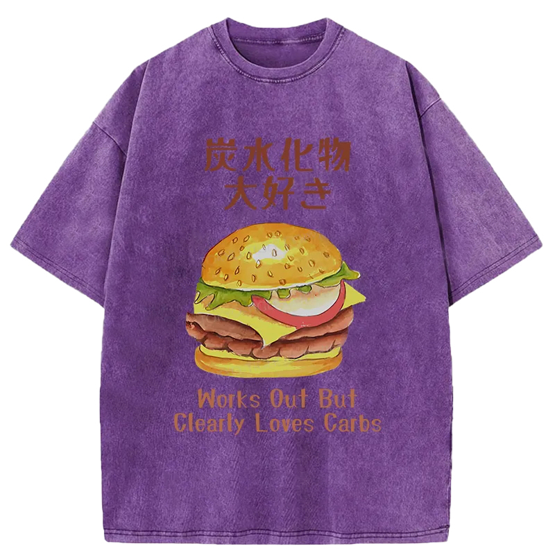 Tokyo-Assassin I Love Carbs Hamburger Washed T-Shirt-Tokyo Assassin