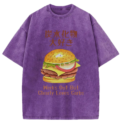 Tokyo-Assassin I Love Carbs Hamburger Washed T-Shirt-Tokyo Assassin
