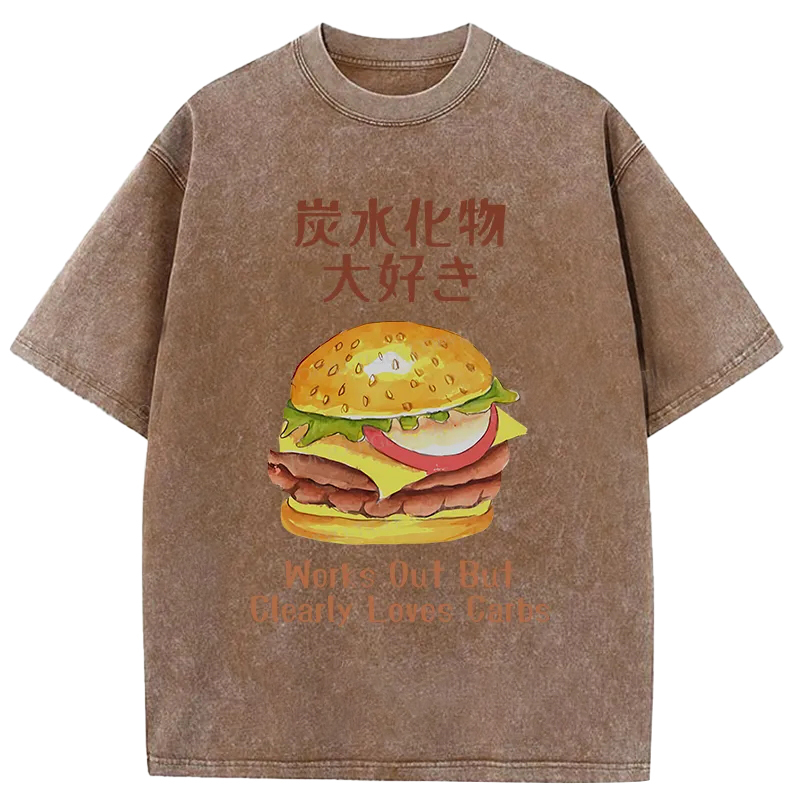 Tokyo-Assassin I Love Carbs Hamburger Washed T-Shirt-Tokyo Assassin