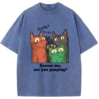 Tokyo-Assassin Cats Watching Poop Washed T-Shirt-Tokyo-Assassin