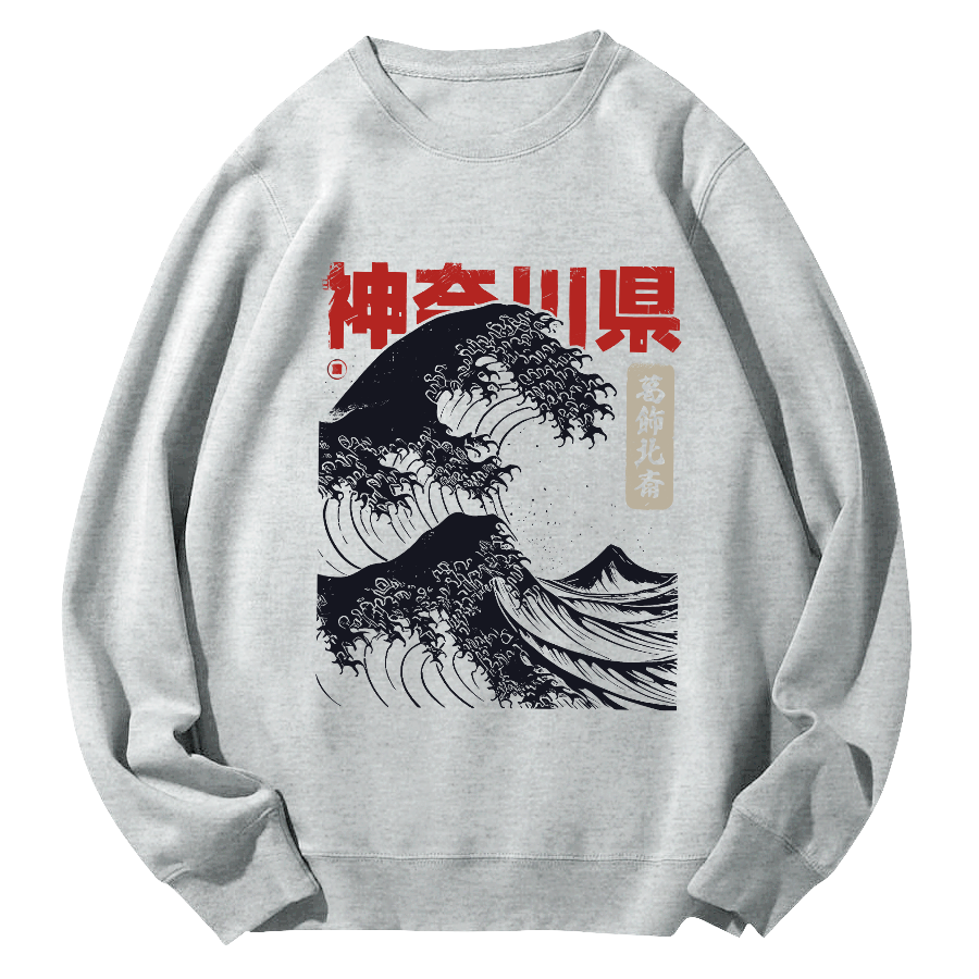 Shennai Giant Wave Round Neck Sweatshirt-Zazasy