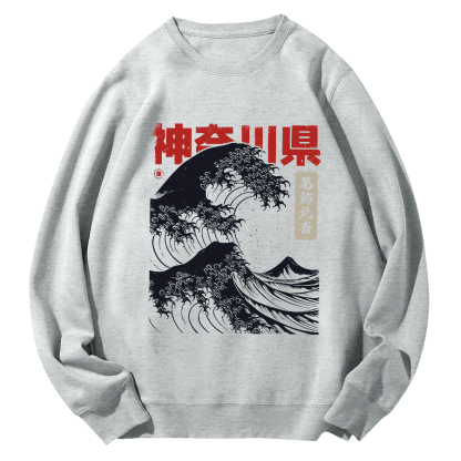 Shennai Giant Wave Round Neck Sweatshirt-Zazasy