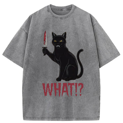 Tokyo-Assassin Fierce Black Cat Washed T-Shirt-Tokyo-Assassin