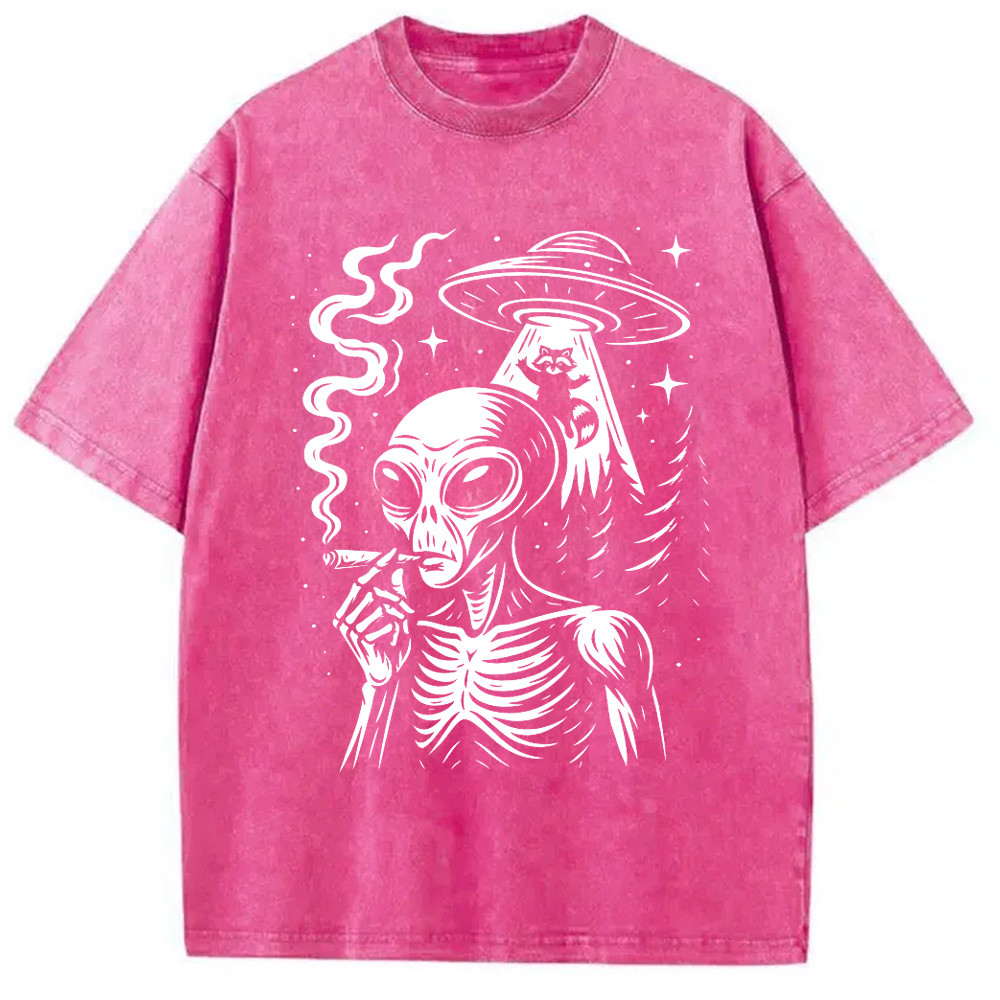 Tokyo-Assassin Stoner Alien UFO Raccoon Washed T-Shirt-Tokyo Assassin