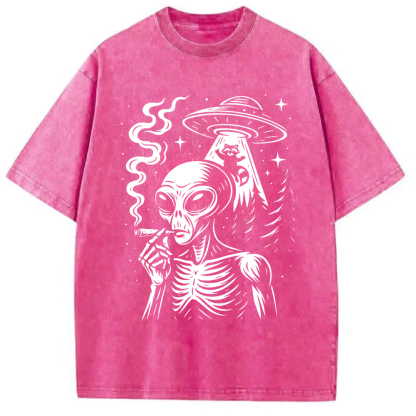 Tokyo-Assassin Stoner Alien UFO Raccoon Washed T-Shirt-Tokyo Assassin