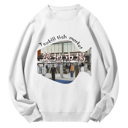 Tokyo Fish Market, Japan Round Neck Sweatshirt-Zazasy
