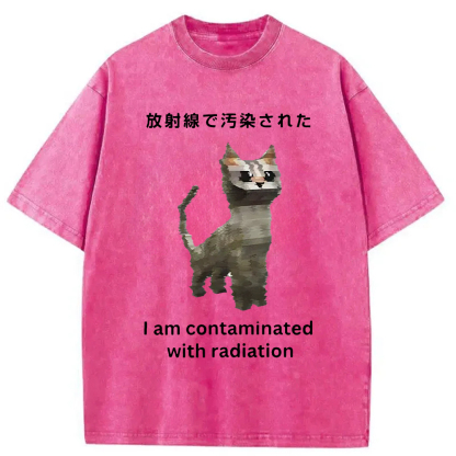 Tokyo-Assassin Irradiated Cat Funny Washed T-Shirt-Tokyo-Assassin