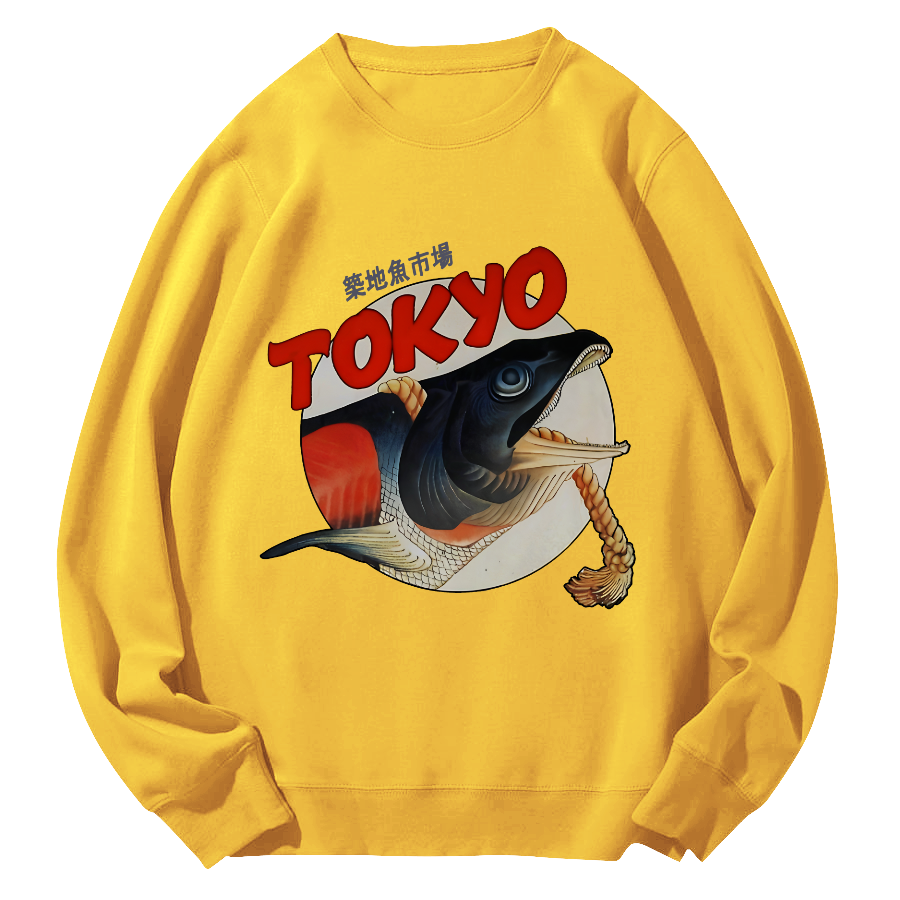 Tokyo Tsukiji Fish Market Round Neck Sweatshirt-Zazasy