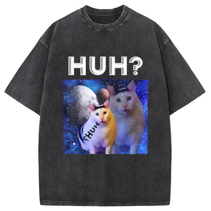 Tokyo-Assassin Funny Meme Huh Cat Washed T-Shirt-Tokyo-Assassin