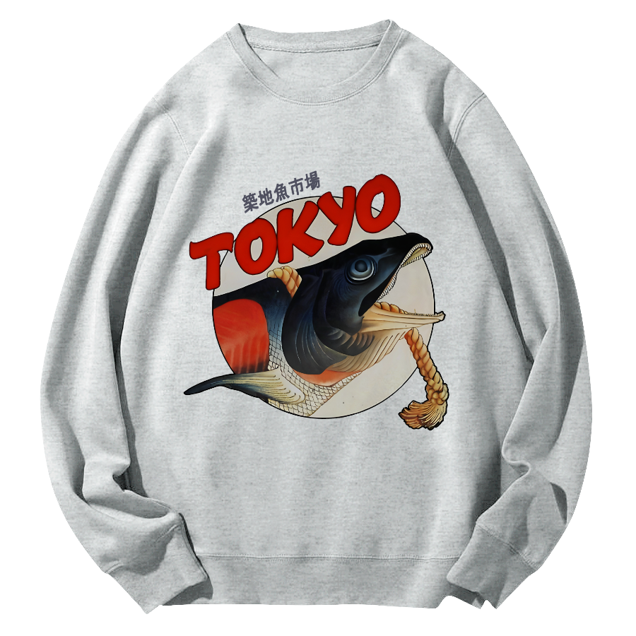 Tokyo Tsukiji Fish Market Round Neck Sweatshirt-Zazasy