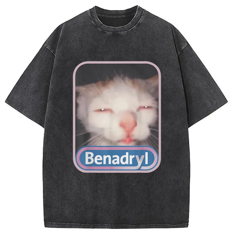 Tokyo-Assassin Benadryl Meme Cat Washed T-Shirt-Tokyo-Assassin