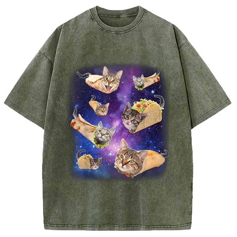 Tokyo-Assassin Burrito Cat and Taco Cat Space Galaxy Meme Washed T-Shirt-Tokyo-Assassin