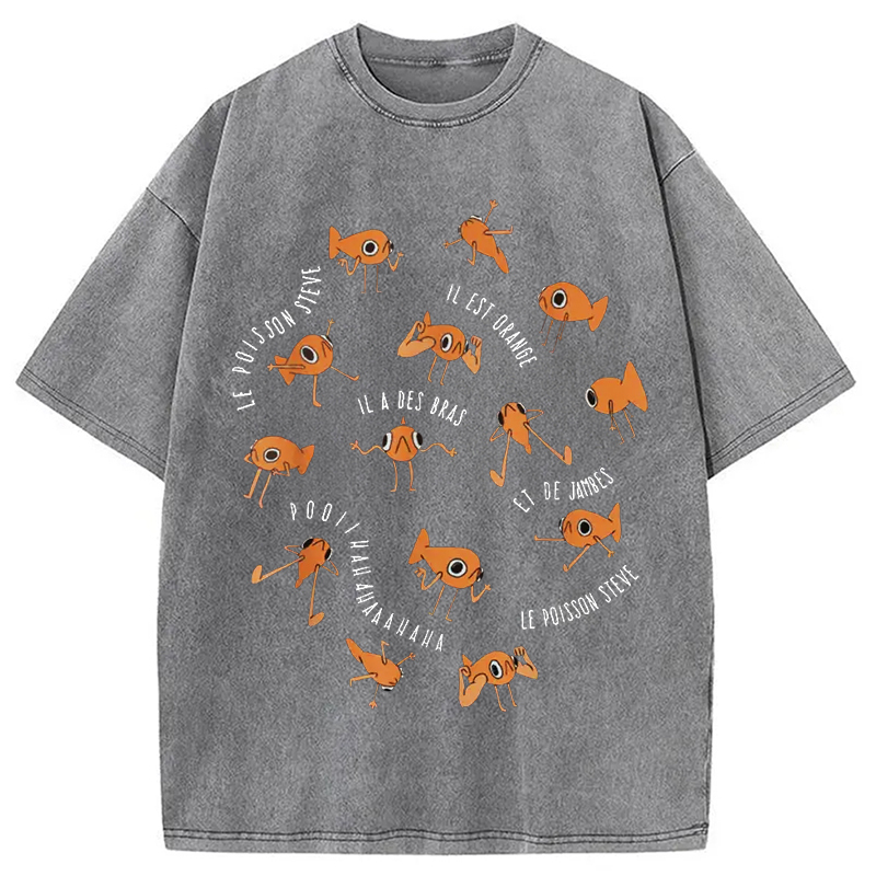 Tokyo-Assassin Le Poisson Steve Funny Fish Meme Washed T-Shirt-Tokyo-Assassin