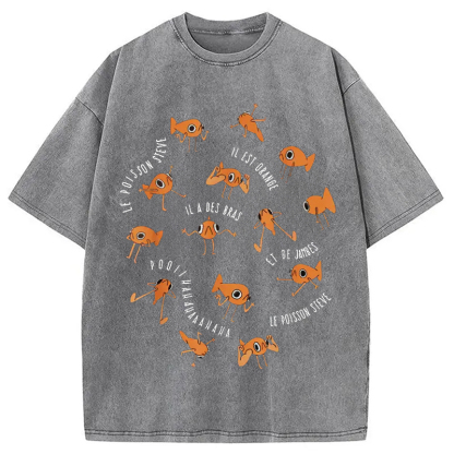 Tokyo-Assassin Le Poisson Steve Funny Fish Meme Washed T-Shirt-Tokyo-Assassin