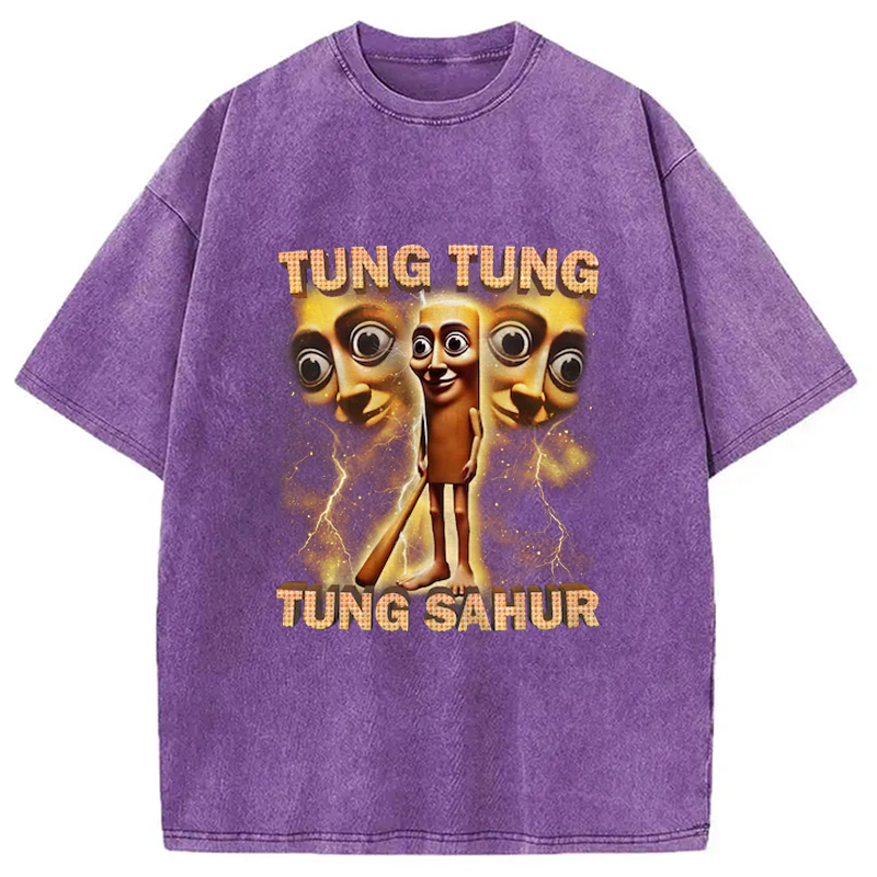 Tokyo-Assassin Tung Tung Tung Sahur Funny Baseball Bat Meme Washed T-Shirt-Tokyo-Assassin