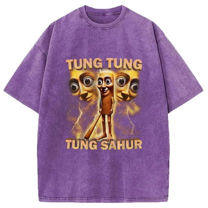 Tokyo-Assassin Tung Tung Tung Sahur Funny Baseball Bat Meme Washed T-Shirt-Tokyo-Assassin