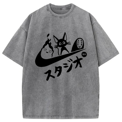 Tokyo-Assassin Black Cat Ghibli Vintage Washed T-Shirt-Tokyo Assassin
