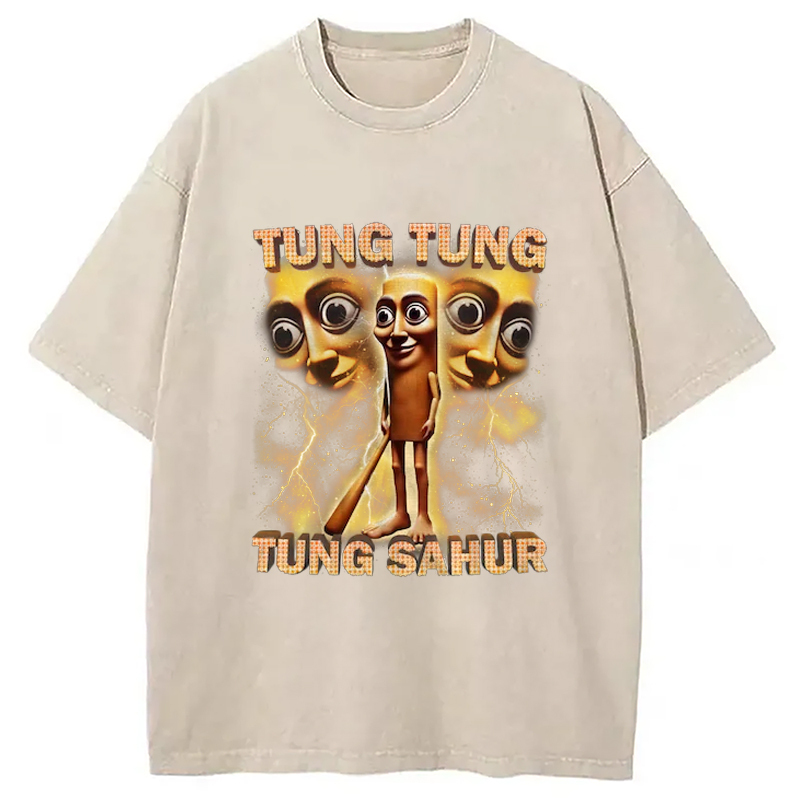 Tokyo-Assassin Tung Tung Tung Sahur Funny Baseball Bat Meme Washed T-Shirt-Tokyo-Assassin