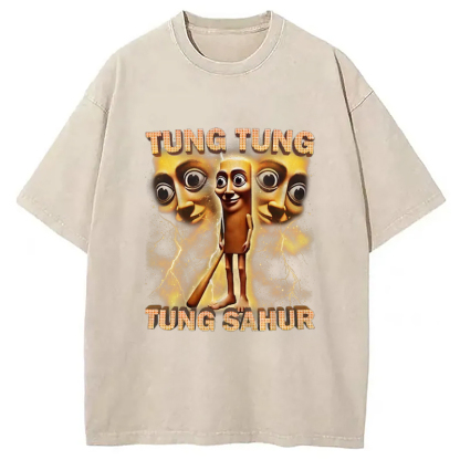 Tokyo-Assassin Tung Tung Tung Sahur Funny Baseball Bat Meme Washed T-Shirt-Tokyo-Assassin