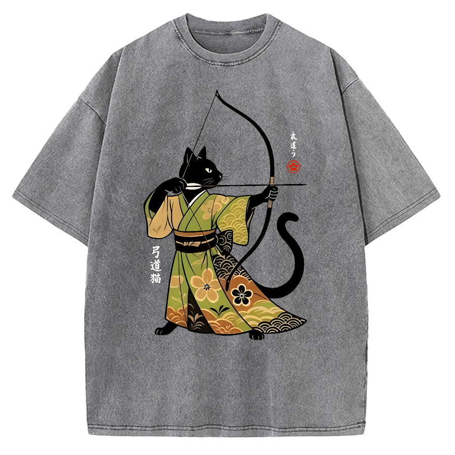 Tokyo-Assassin Japan Cat Archery Vintage Washed T-shirt
