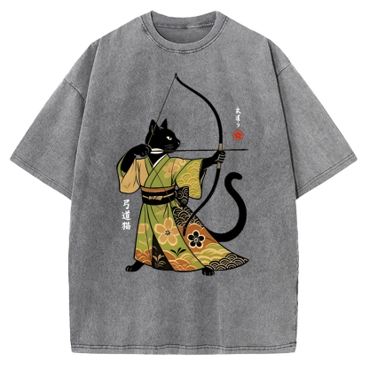 Tokyo-Assassin Japan Cat Archery Vintage Washed T-shirt
