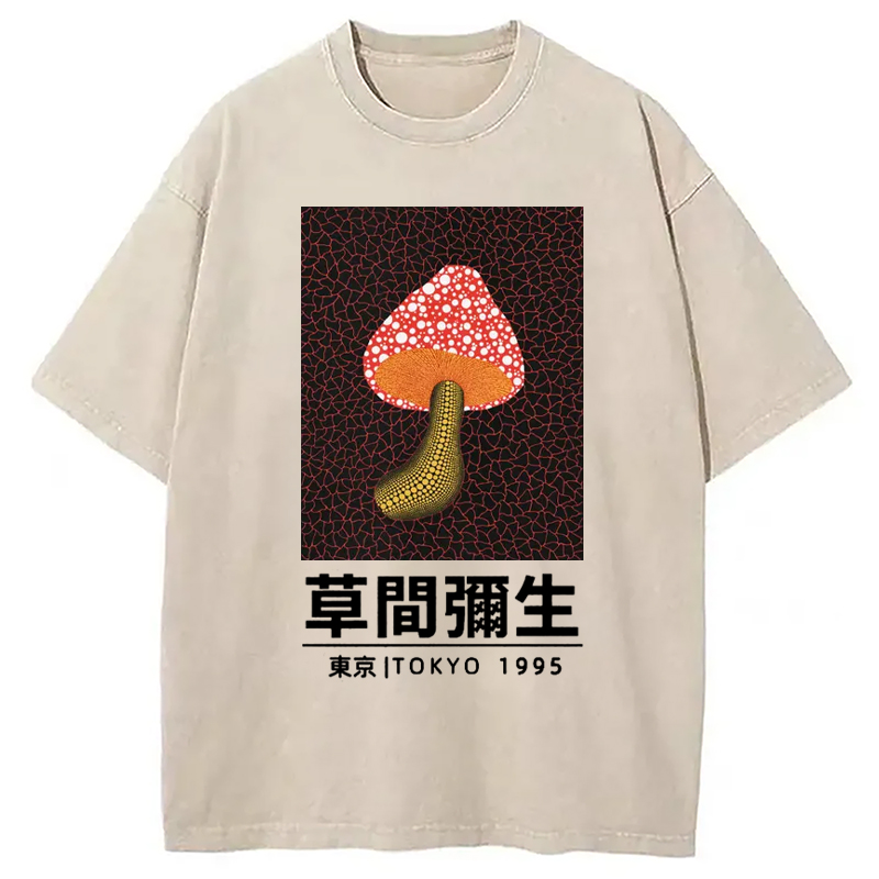 Tokyo-Assassin Artistic Creation Mushroom Art Washed T-Shirt-Tokyo-Assassin