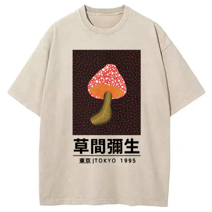 Tokyo-Assassin Artistic Creation Mushroom Art Washed T-Shirt-Tokyo-Assassin
