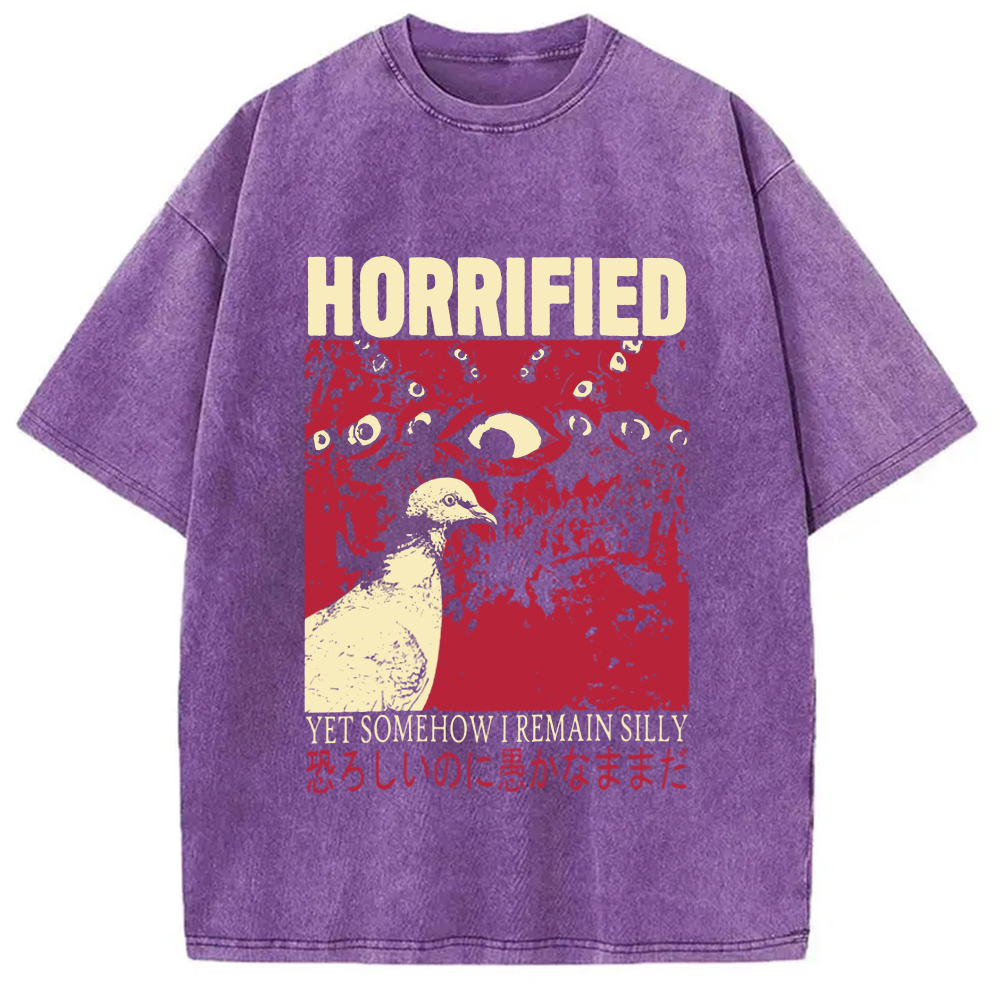 Tokyo-Assassin Horrified Pigeon Vintage Washed T-Shirt-Tokyo Assassin