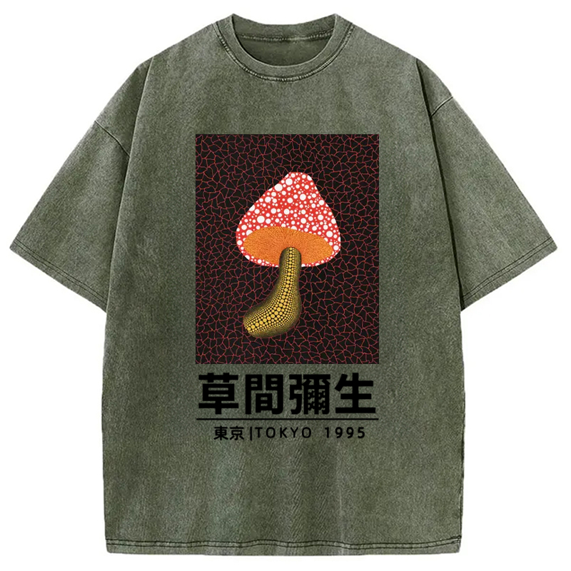Tokyo-Assassin Artistic Creation Mushroom Art Washed T-Shirt-Tokyo-Assassin