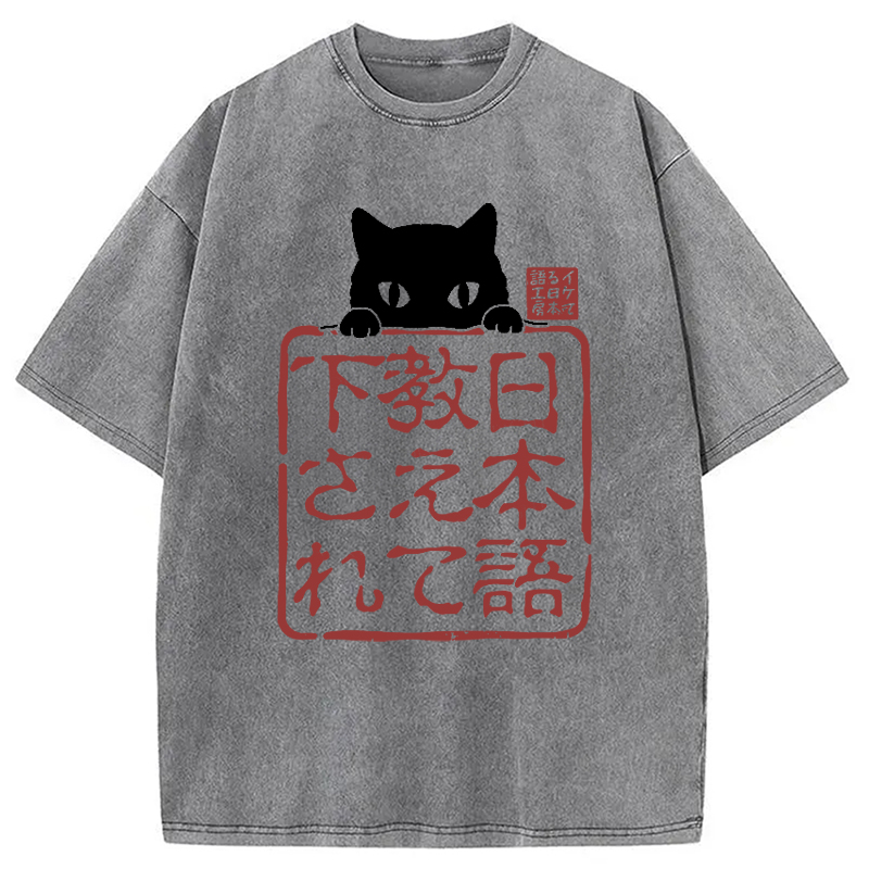 Tokyo-Assassin Please Teach Cat Japanese Washed T-Shirt-Tokyo-Assassin