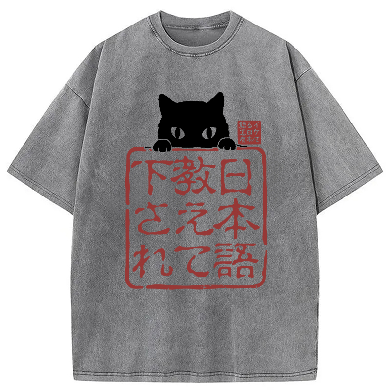 Tokyo-Assassin Please Teach Cat Japanese Washed T-Shirt-Tokyo-Assassin