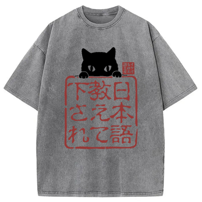 Tokyo-Assassin Please Teach Cat Japanese Washed T-Shirt-Tokyo-Assassin