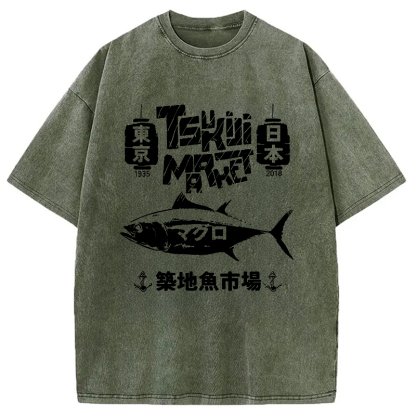 Tokyo-Assassin Retro Tsukiji Fish Market Washed T-Shirt-Tokyo-Assassin