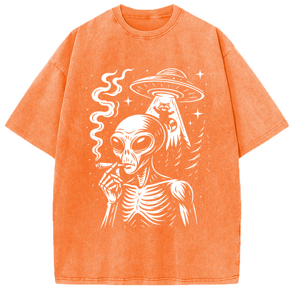 Tokyo-Assassin Stoner Alien UFO Raccoon Washed T-Shirt-Tokyo Assassin