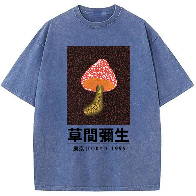 Tokyo-Assassin Artistic Creation Mushroom Art Washed T-Shirt-Tokyo-Assassin