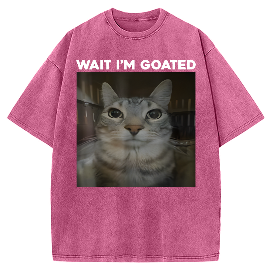 Wait I'm Goated Cat Humor Meme Vintage Washed T-shirt