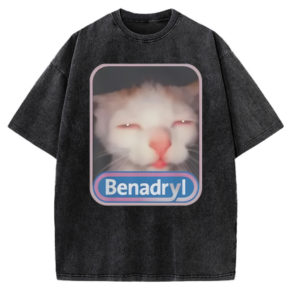 Tokyo-Assassin Benadryl Meme Cat Vintage Washed T-shirt