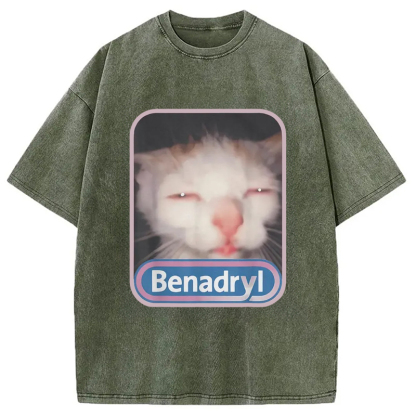 Tokyo-Assassin Benadryl Meme Cat Washed T-Shirt-Tokyo-Assassin