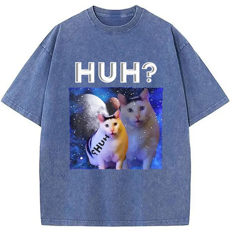 Tokyo-Assassin Funny Meme Huh Cat Washed T-Shirt-Tokyo-Assassin