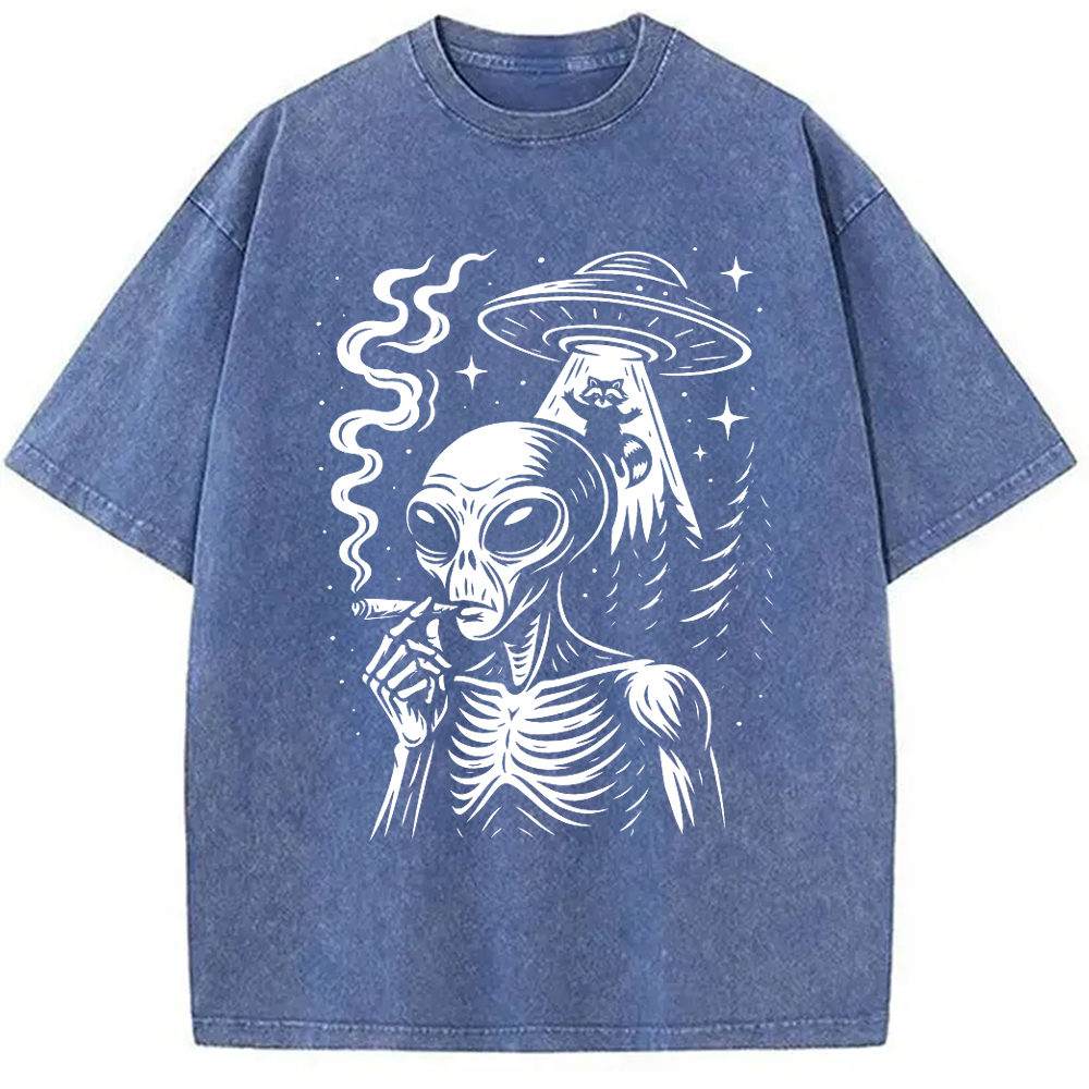 Tokyo-Assassin Stoner Alien UFO Raccoon Washed T-Shirt-Tokyo Assassin