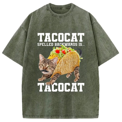 Tokyo-Assassin Tacocat Silly Cat Meme Washed T-Shirt-Tokyo-Assassin