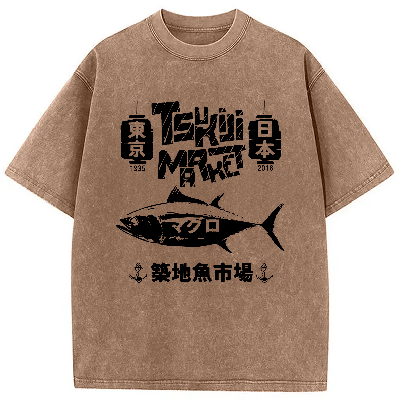Tokyo-Assassin Retro Tsukiji Fish Market Washed T-Shirt-Tokyo-Assassin